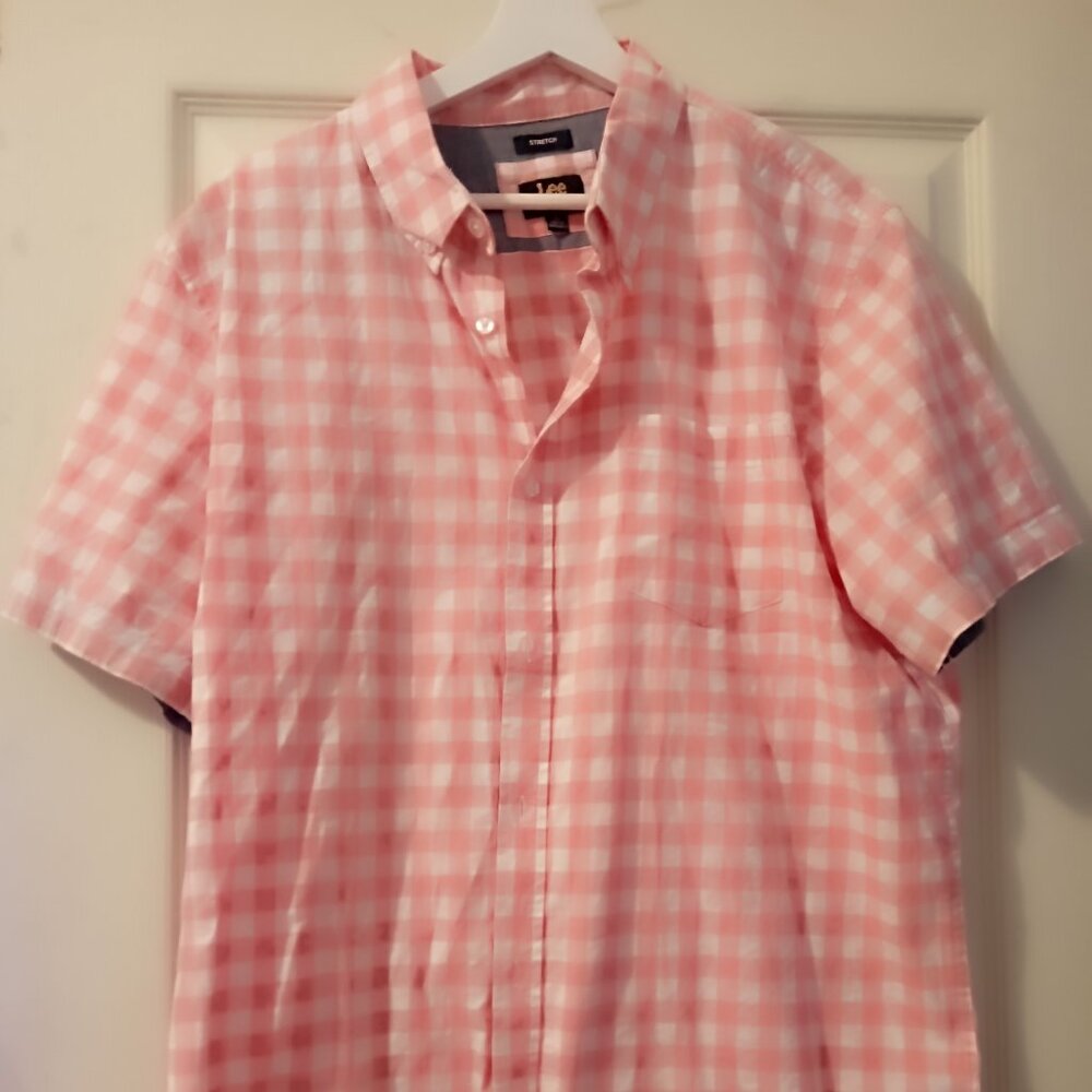 Pink & White Lee Plaid Stretch Dress Shirt